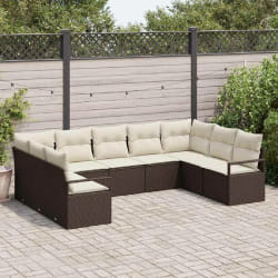 vidaXL Ensemble de canapé de jardin avec coussin 9 pcs Marron et Crème