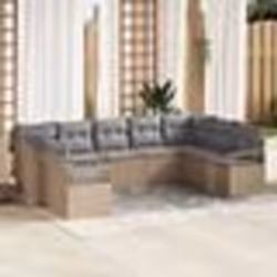 Ensemble de canapé de jardin 9 pièces avec coussins beige poly rotin