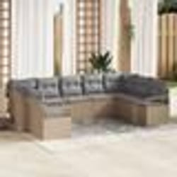 Ensemble de canapé de jardin 9 pièces avec coussins beige poly rotin