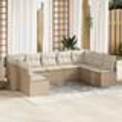 Set de Canapé de Jardin 9 Pièces vidaXL avec Coussins Beige Poly Rattan