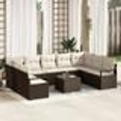 Canapé de jardin 9 pièces avec coussins gris poly rattan