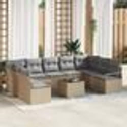 Ensemble de Canapé de Jardin 10 Pièces avec Coussins Noir Poly Rattan