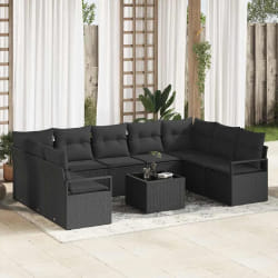 vidaXL Ensemble de canapé de jardin avec coussin 10 pcs Noir