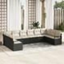 Set de canapé de jardin 10 pièces vidaXL avec coussins noir poly rattan