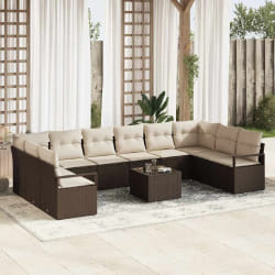 vidaXL Ensemble de canapé de jardin 11 pcs Marron et Crème