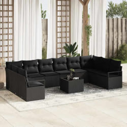 vidaXL Ensemble de canapé de jardin avec coussin 11 pcs Noir