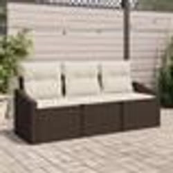 vidaXL Ensemble de salle à manger de jardin 3 pièces avec coussins en poly rattan marron