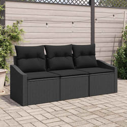 vidaXL Ensemble de salle à manger de jardin 3 pièces avec coussins en poly rattan noir