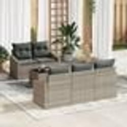 vidaXL Ensemble de canapés de jardin 6 pièces avec coussins gris clair en poly rattan