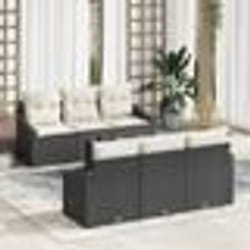 vidaXL Canapé de jardin 7 pièces avec coussins noir en poly rotin