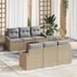 vidaXL Ensemble de salon de jardin 7 pièces en poly rotin avec coussins beiges