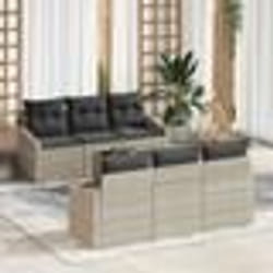 vidaXL Ensemble de salon de jardin 7 pièces avec coussins gris clair en poly rotin