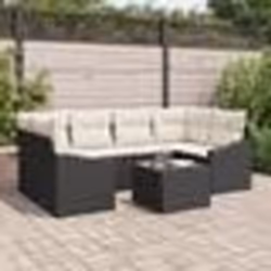 vidaXL Set de salle à manger de jardin 7 pièces avec des coussins en poly rattan noir