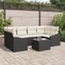 vidaXL Set de salle à manger de jardin 7 pièces avec des coussins en poly rattan noir
