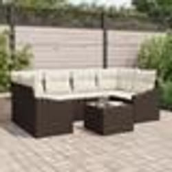 vidaXL Set de salle à manger de jardin en 7 pièces avec des coussins en poly rotin marron