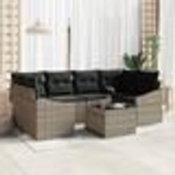 vidaXL Set de jardin 7 pièces avec coussins gris en rotin synthétique