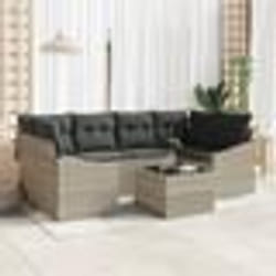 vidaXL Ensemble de jardin 7 pièces avec coussins gris clair en rattan poly