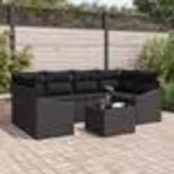 vidaXL Ensemble de salle à manger de jardin 7 pièces avec coussins en poly rotin noir