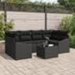 vidaXL Ensemble de salle à manger de jardin 7 pièces avec coussins en poly rotin noir