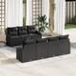 vidaXL Set de jardin 8 pièces avec coussins en rotin noir