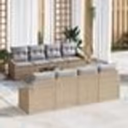 vidaXL Ensemble de Canapé de Jardin 7 Pièces avec Coussins Beige Poly Rattan