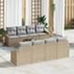 vidaXL Ensemble de Canapé de Jardin 7 Pièces avec Coussins Beige Poly Rattan