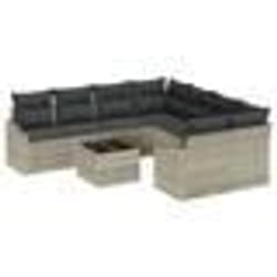 vidaXL Ensemble Salle à Manger Jardin 9 pièces avec Coussins Gris Clair Poly Rattan