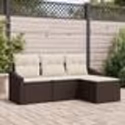 vidaXL Set de canapés de jardin 4 pièces avec coussins - Rattan poly brun