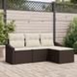 vidaXL Set de canapés de jardin 4 pièces avec coussins - Rattan poly brun