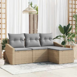 vidaXL Ensemble de canapés de jardin 4 pièces avec des coussins en poly rattan beige