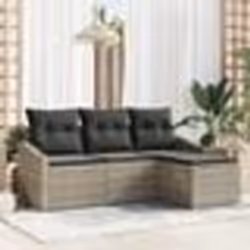 vidaXL Set de canapé de jardin 4 pièces avec coussins en poly rattan gris clair.
