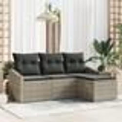 vidaXL Set de canapé de jardin 4 pièces avec coussins en poly rattan gris clair.