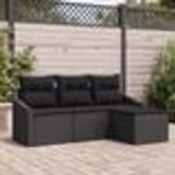 vidaXL Ensemble de canapé de jardin 4 pièces avec coussins - Poly Rattan noir