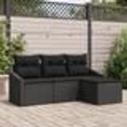 vidaXL Ensemble de canapé de jardin 4 pièces avec coussins - Poly Rattan noir