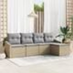 vidaXL Set de salle à manger de jardin 5 pièces avec coussins en rattan poly beige
