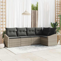 vidaXL Ensemble de salle à manger de jardin 5 pièces avec coussins en poly rattan gris clair