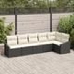 vidaXL Ensemble de Salle à Manger de Jardin en 6 Pièces avec Coussins Noir Poly Rattan
