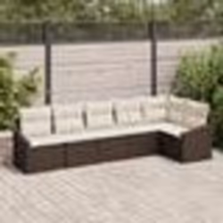 vidaXL Ensemble de Salle à Manger de Jardin de 6 Pièces avec Coussins en Rattan Poly Marron
