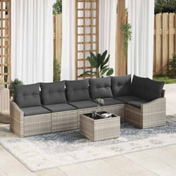 vidaXL Ensemble de salle à manger de jardin 7 pièces avec coussins Gris en poly rotin
