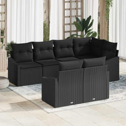 vidaXL Ensemble de salle à manger de jardin de 7 pièces avec coussins en poly rotin noir