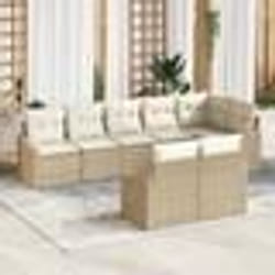 vidaXL Ensemble de salle à manger de jardin 8 pièces avec coussins Beige Poly Rattan