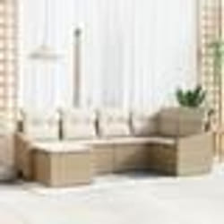vidaXL Ensemble de Salle à Manger de Jardin 6 Pièces avec Coussins Beige Rattan Poly
