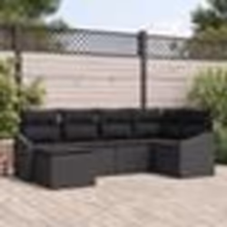 vidaXL Ensemble de salle à manger de jardin de 6 pièces avec coussins Noir Poly Rattan