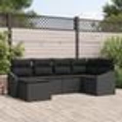 vidaXL Ensemble de salle à manger de jardin de 6 pièces avec coussins Noir Poly Rattan