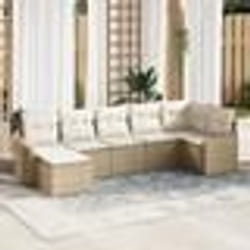 vidaXL Ensemble de salle à manger jardin 7 pièces avec coussins beige en poly rotin