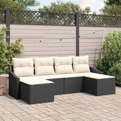 vidaXL Set de jardin 6 pièces avec coussins en rattan synthétique noir