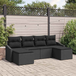 vidaXL Ensemble de salle à manger de jardin de 6 pièces avec coussins en rotin poly noir