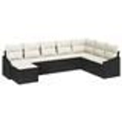 vidaXL Ensemble de jardin 8 pièces avec coussins en rotin poly noir