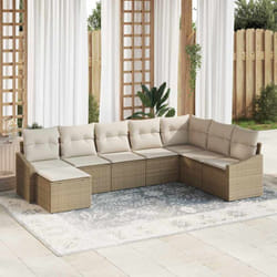 vidaXL Ensemble de Salle à Manger de Jardin 8 Pièces avec Coussins Beige Poly Rattan