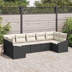 vidaXL Ensemble de salle à manger 7 pièces avec coussins en rattan poly noir